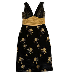Phoebe Couture Cocktail Dress Size 2 Baby Doll Lace Silk Asian Insp Black Gold